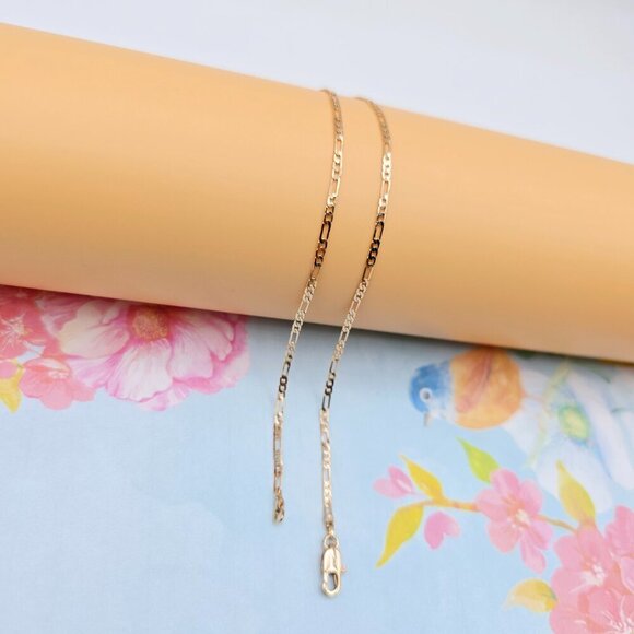 "Elegant Rose Gold Figaro Chain Necklace – 50cm Brass Gold Plated, XPNL0113 - Picture 8 of 13